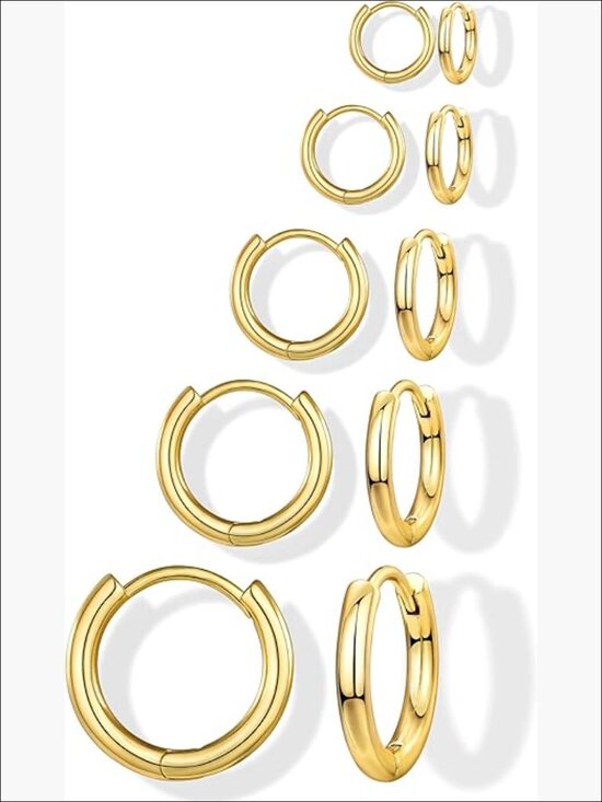 Jewelry - Hypoallergenic 14K Gold Plated Hoop Earrings Set for Sensitive Ears